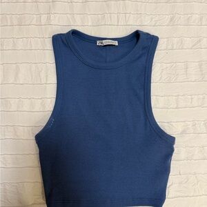 Zara Navy Ribbed Cropped Tank